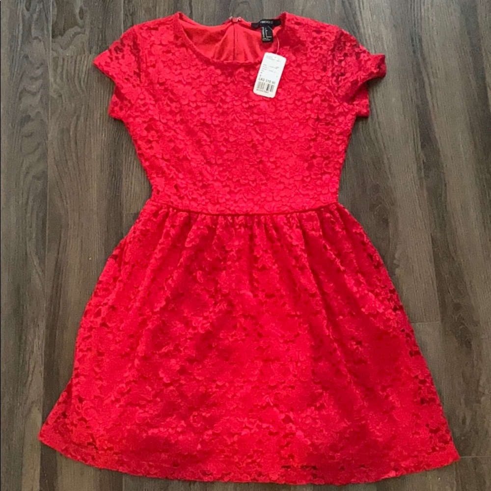 Red lace A-line Dress